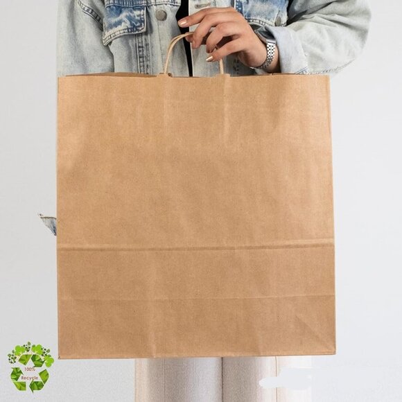 Greenii 50 Kraft Brown Paper With Handles Kraft 18 * 7 * 19 Party Gift Bags - Picture 5 of 7